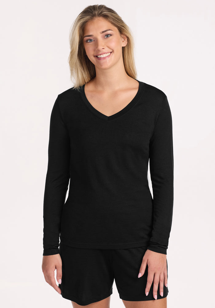 Lily V Neck Lounge Top - Black