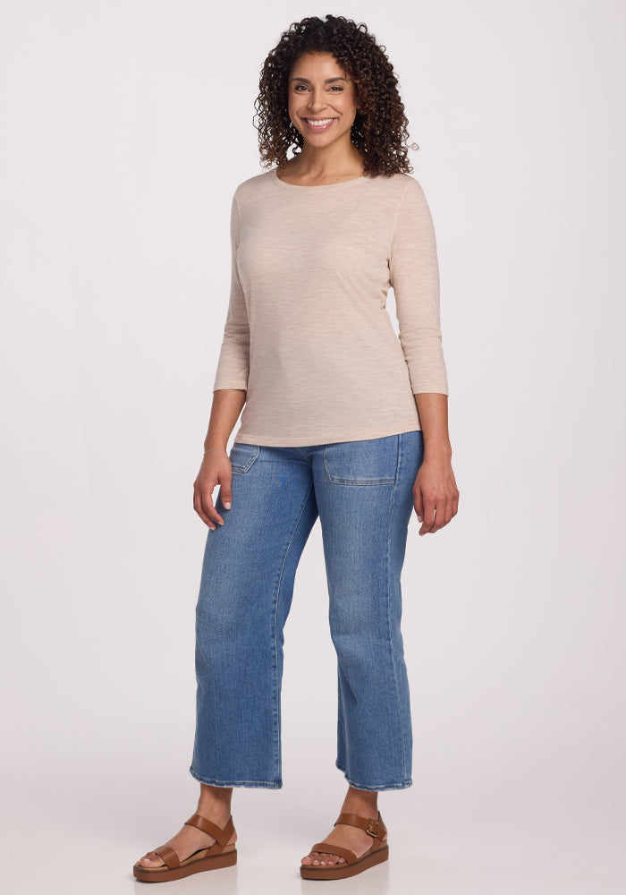 Jenny 3/4 Sleeve Crew Neck - Cream Heather