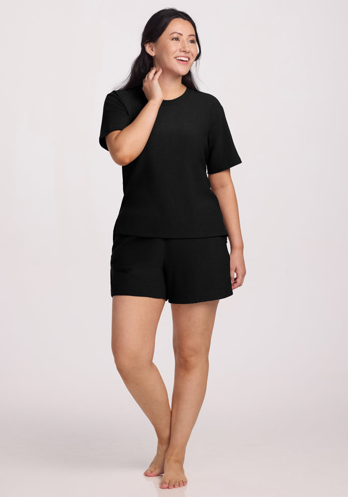 Delia Ribbed Short Sleeve - Black