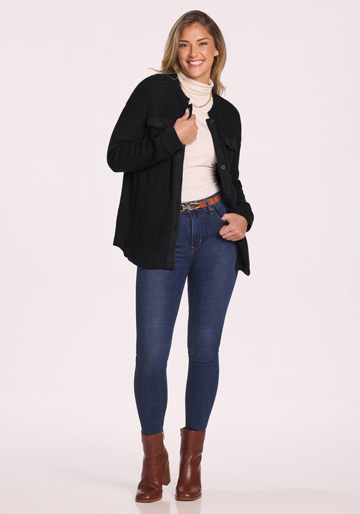 Oaklynn Petite Waffle Shacket - Black