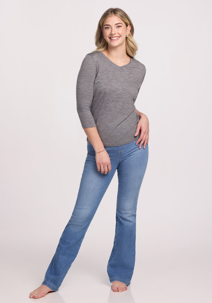 Elena 3/4 Sleeve V Neck - Graphite Heather