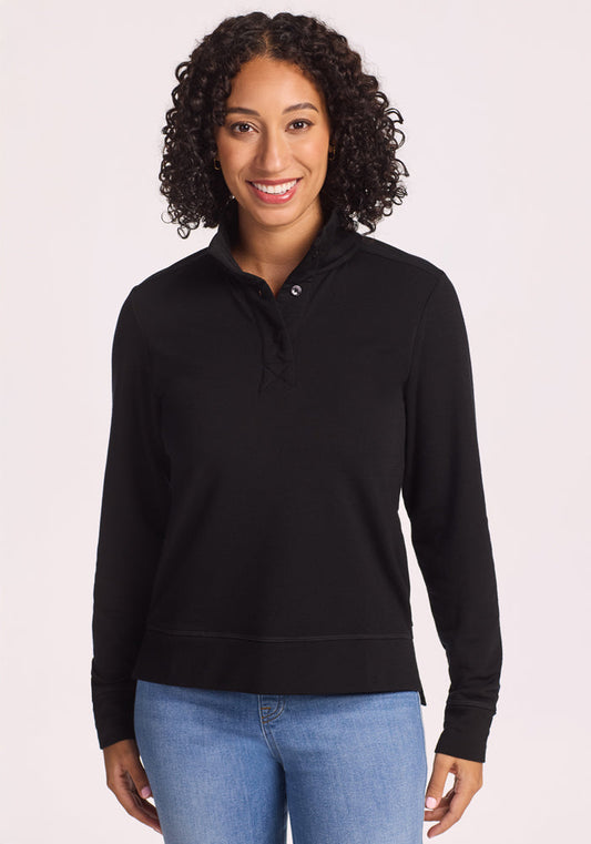 Annie 3 Button Pullover - Black