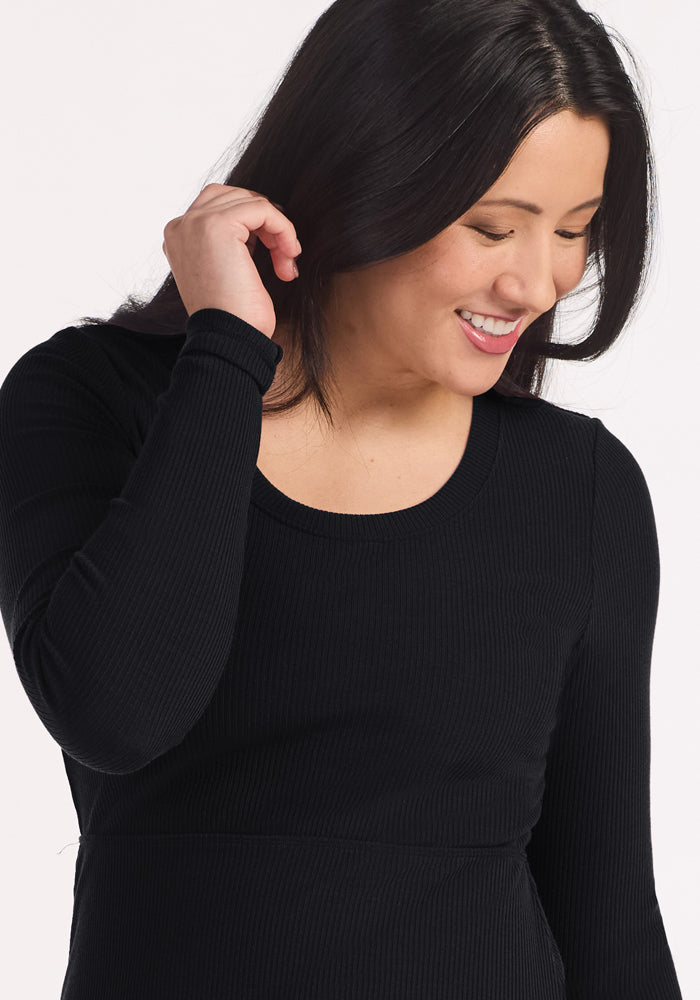 Caroline Ribbed Twirl Dress - Black