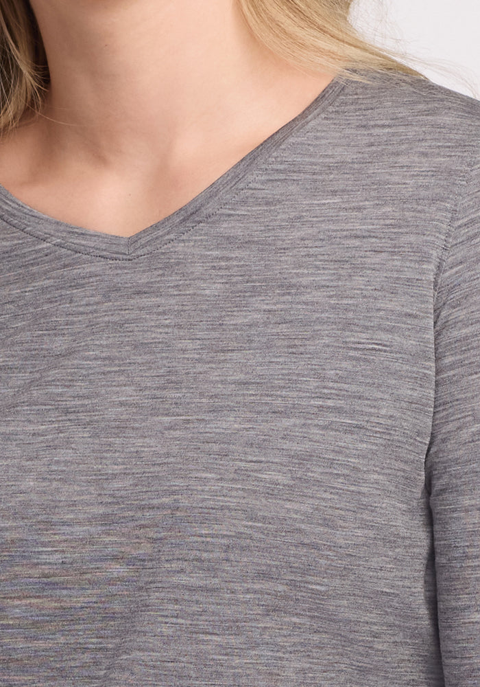Elena 3/4 Sleeve V Neck - Graphite Heather