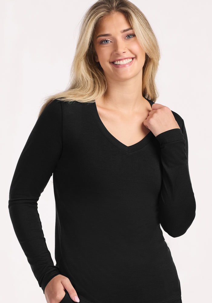 Lily V Neck Lounge Top - Black