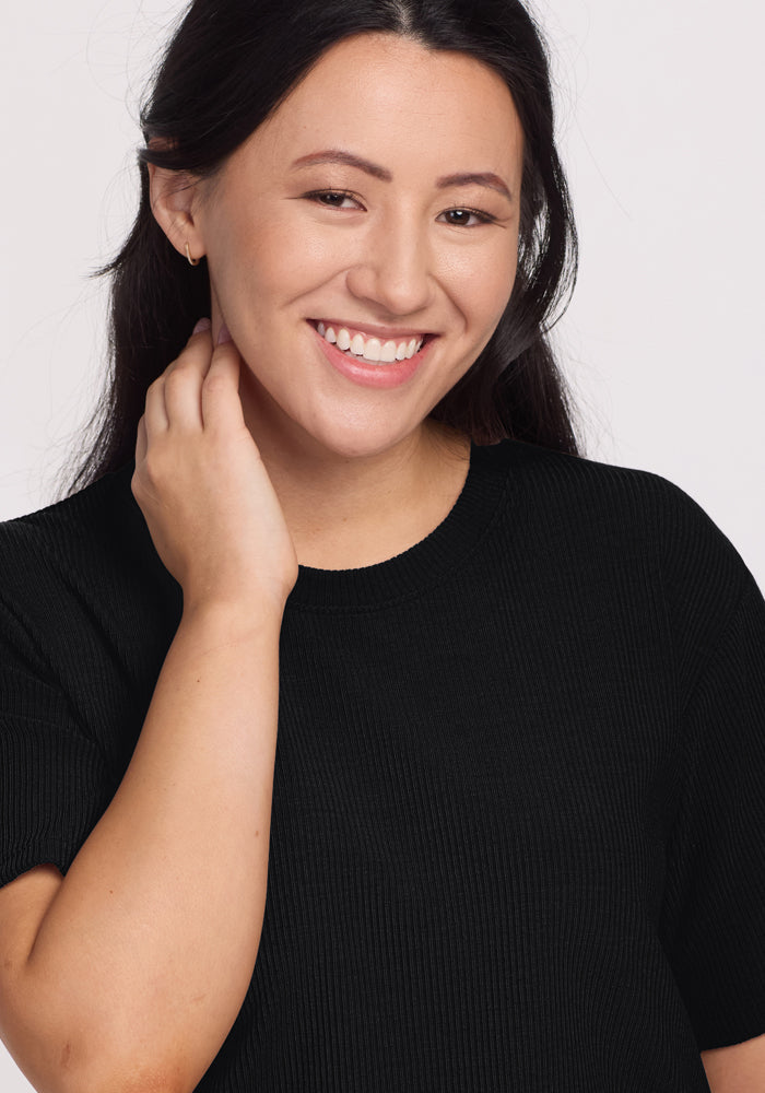 Delia Ribbed Short Sleeve - Black