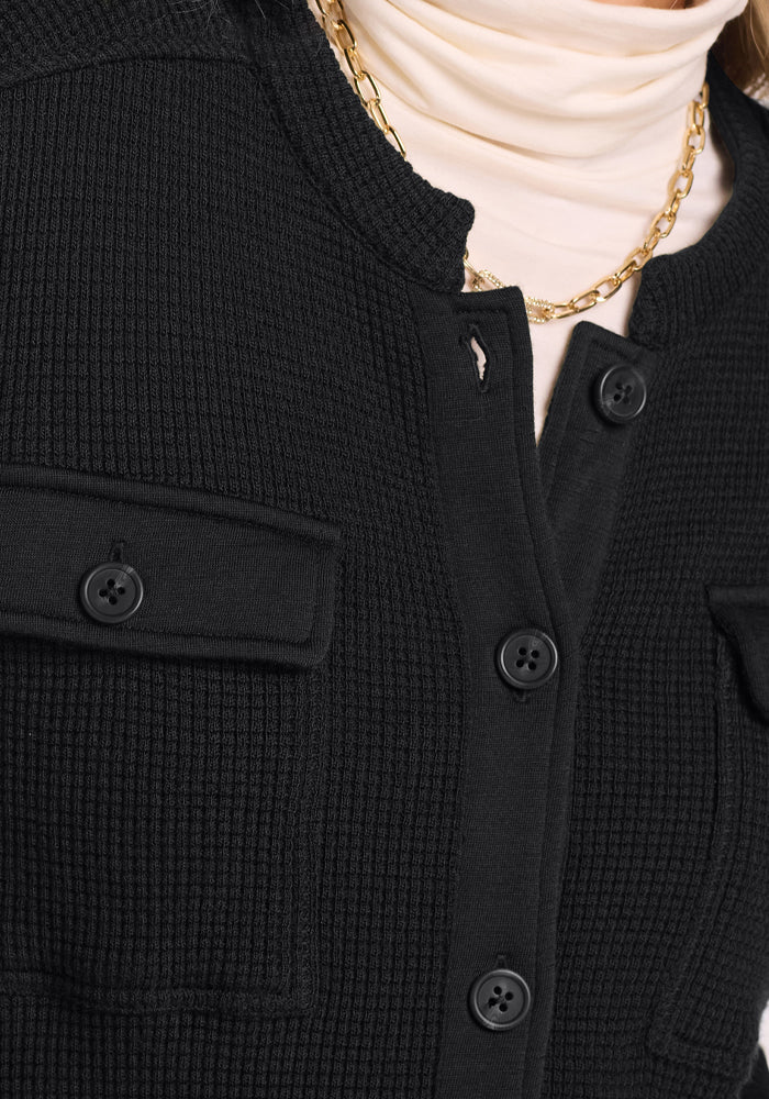 Oaklynn Petite Waffle Shacket - Black
