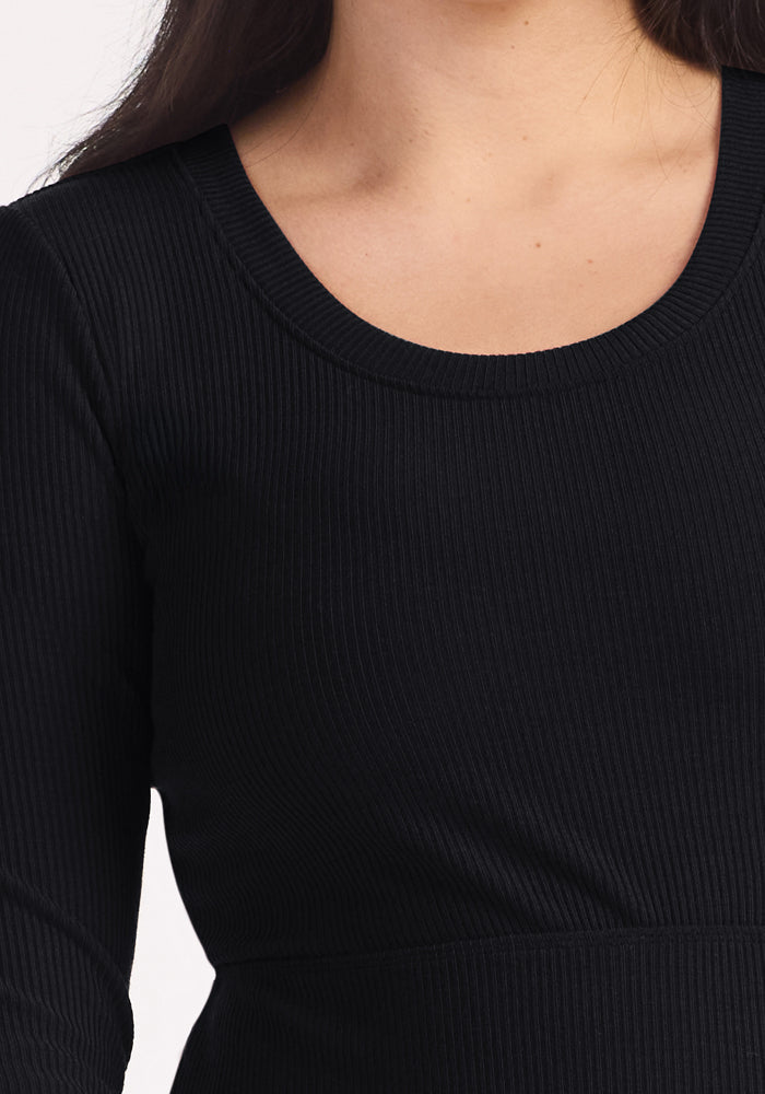 Caroline Ribbed Twirl Dress - Black