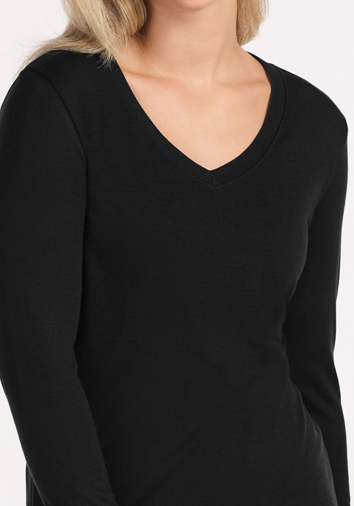 Lily V Neck Lounge Top - Black