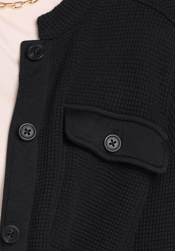 Oaklynn Waffle Shacket - Black