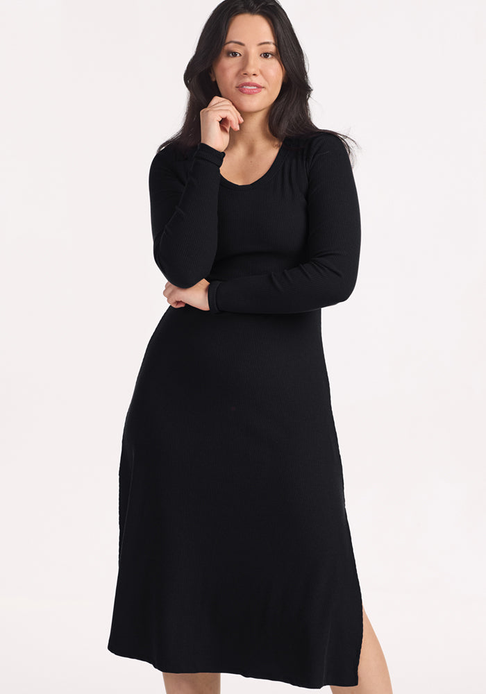 Caroline Ribbed Twirl Dress - Black