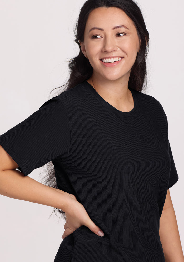 Delia Ribbed Short Sleeve - Black
