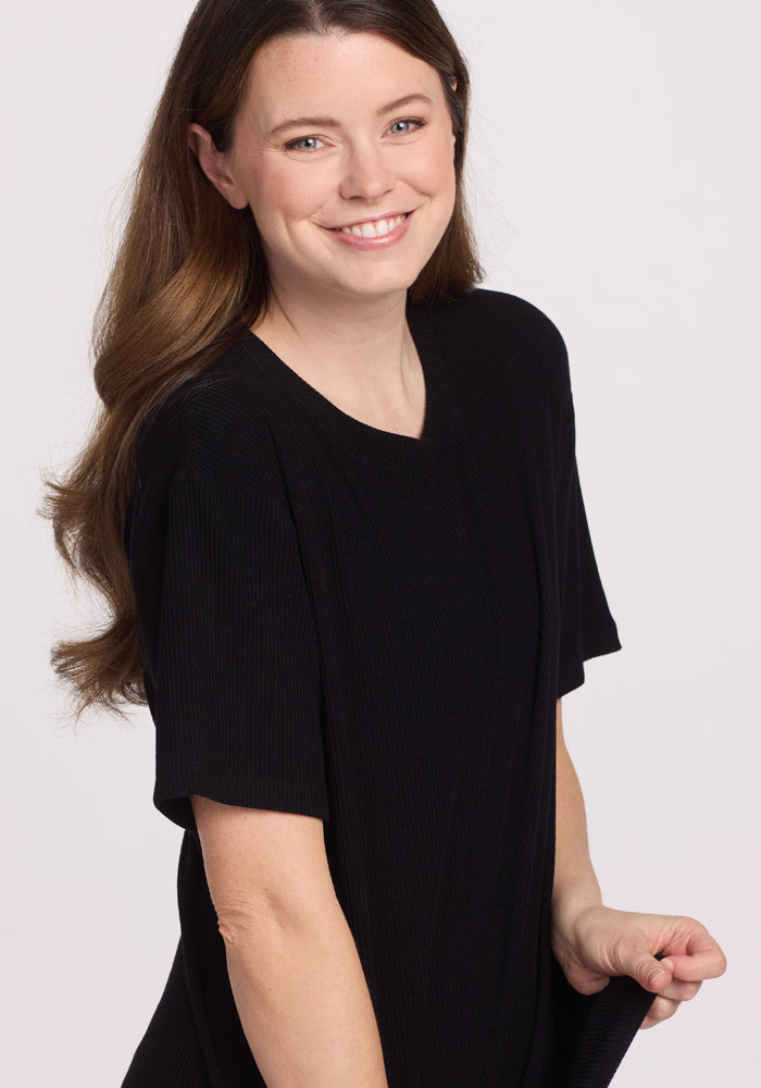 Vera Ribbed Tunic - Black