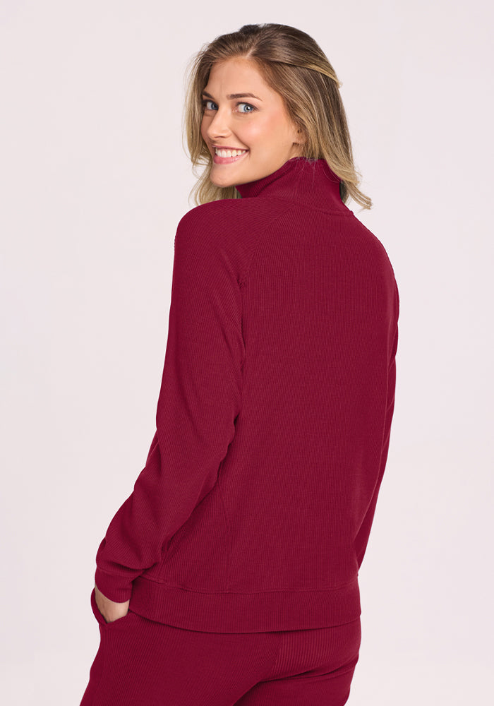 Quinn Ribbed 1/4 Zip - Beet Red