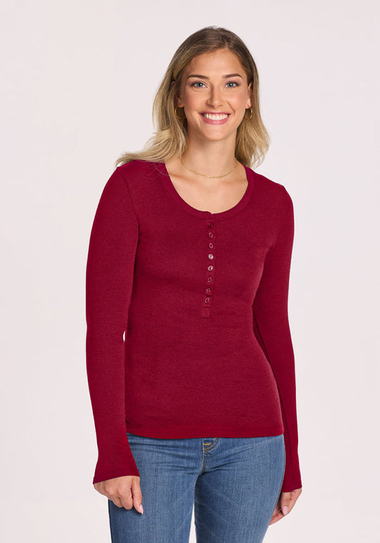Reese Ribbed Henley - Beet Red