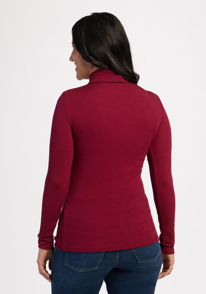 Sage Petite Ribbed Turtleneck - Beet Red
