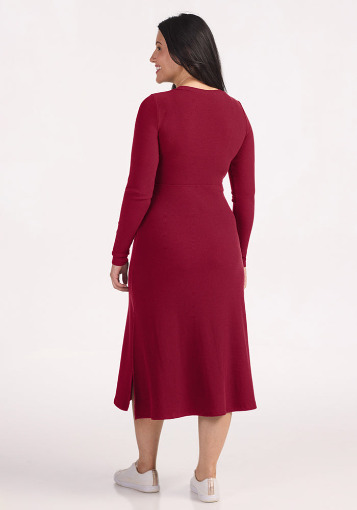 Caroline Ribbed Twirl Dress - Beet Red