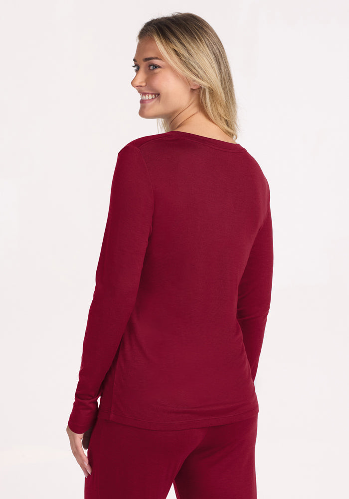 Lily V Neck Lounge Top - Beet Red