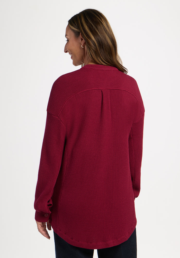 Oaklynn Waffle Shacket - Beet Red