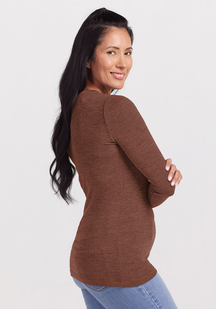 Reese Ribbed Henley - Sable Heather
