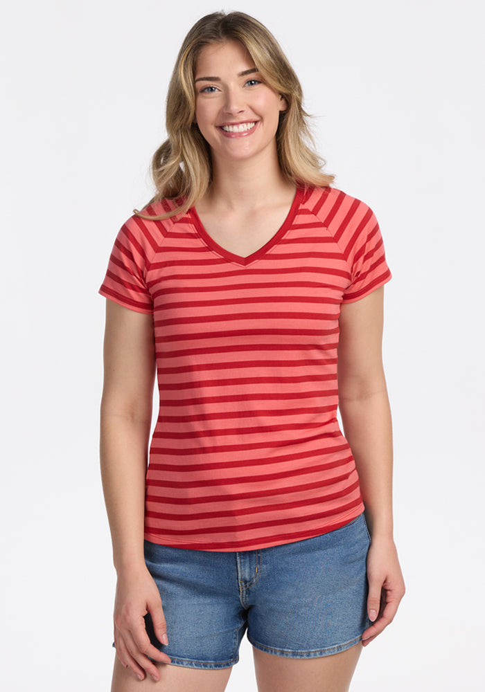 Mia V Neck - Wildberry Stripe
