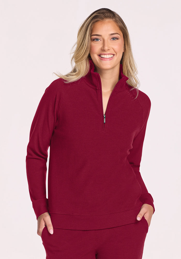 Quinn Ribbed 1/4 Zip - Beet Red