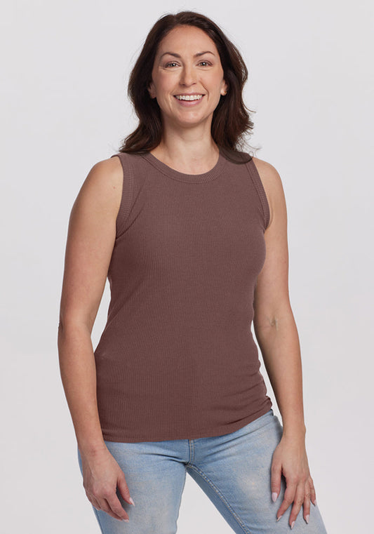 Raegan Ribbed Tank Top - Peppercorn