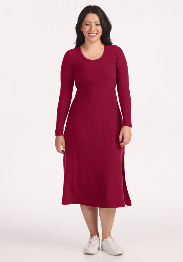 Caroline Ribbed Twirl Dress - Beet Red