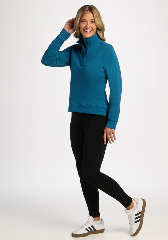 Annie 3 Button Pullover - Blue Pine