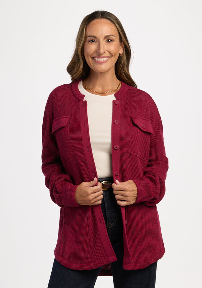 Oaklynn Waffle Shacket - Beet Red