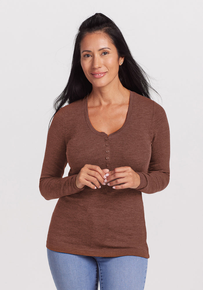 Reese Ribbed Henley - Sable Heather