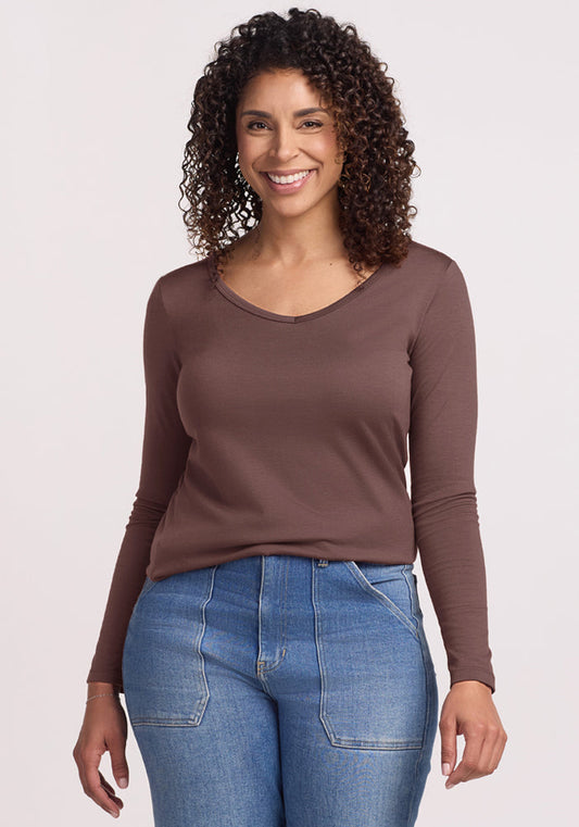 Layla V Neck Top - Peppercorn