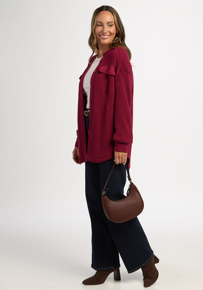 Oaklynn Waffle Shacket - Beet Red