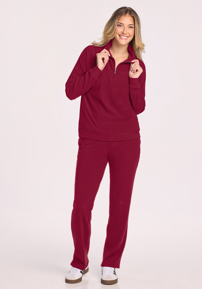 Quinn Ribbed 1/4 Zip - Beet Red