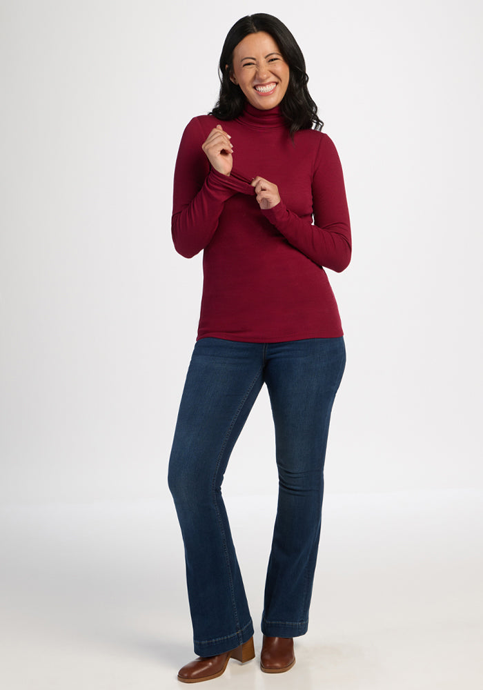 Sage Petite Ribbed Turtleneck - Beet Red