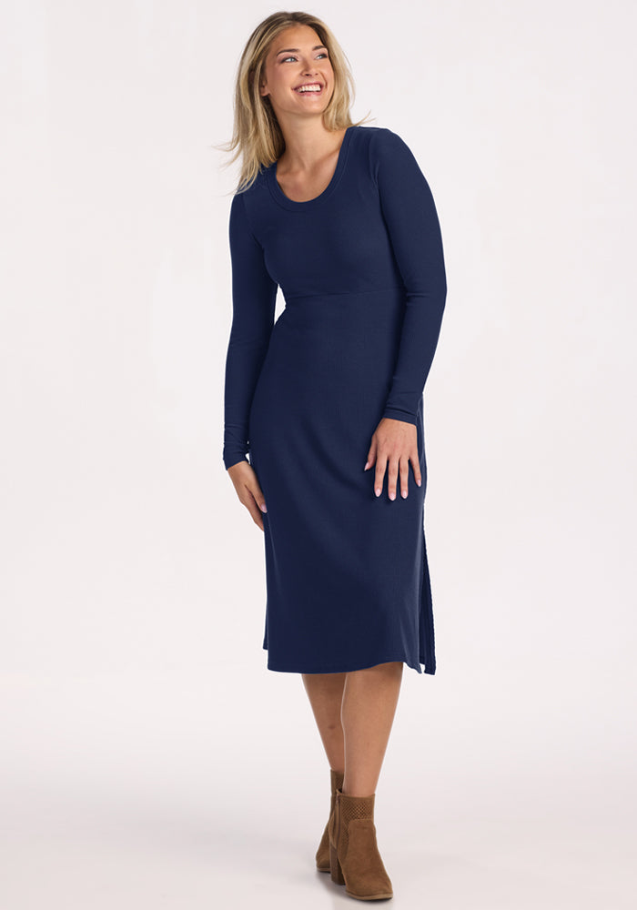 Caroline Ribbed Twirl Dress - Ocean Cavern