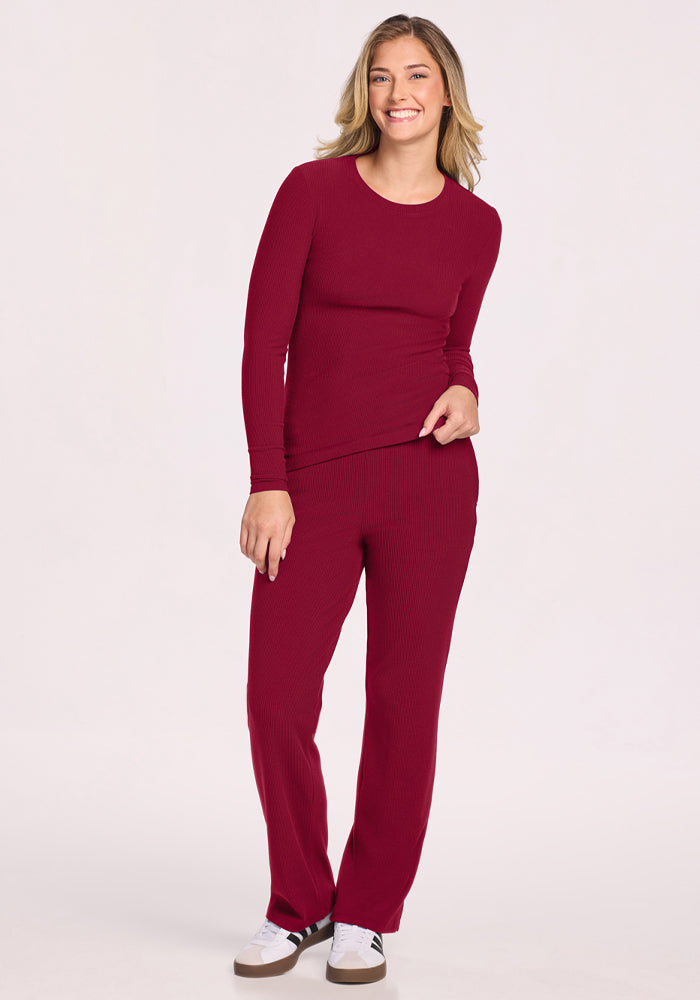 Hadley Ribbed Crew - Beet Red