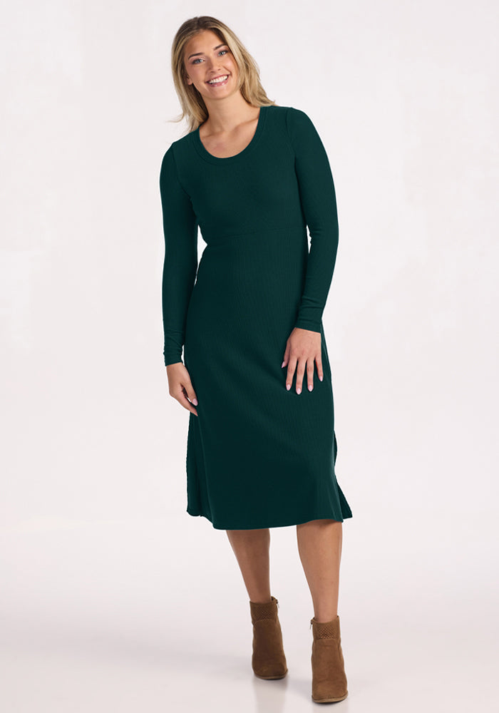 Caroline Ribbed Twirl Dress - Deep Pine