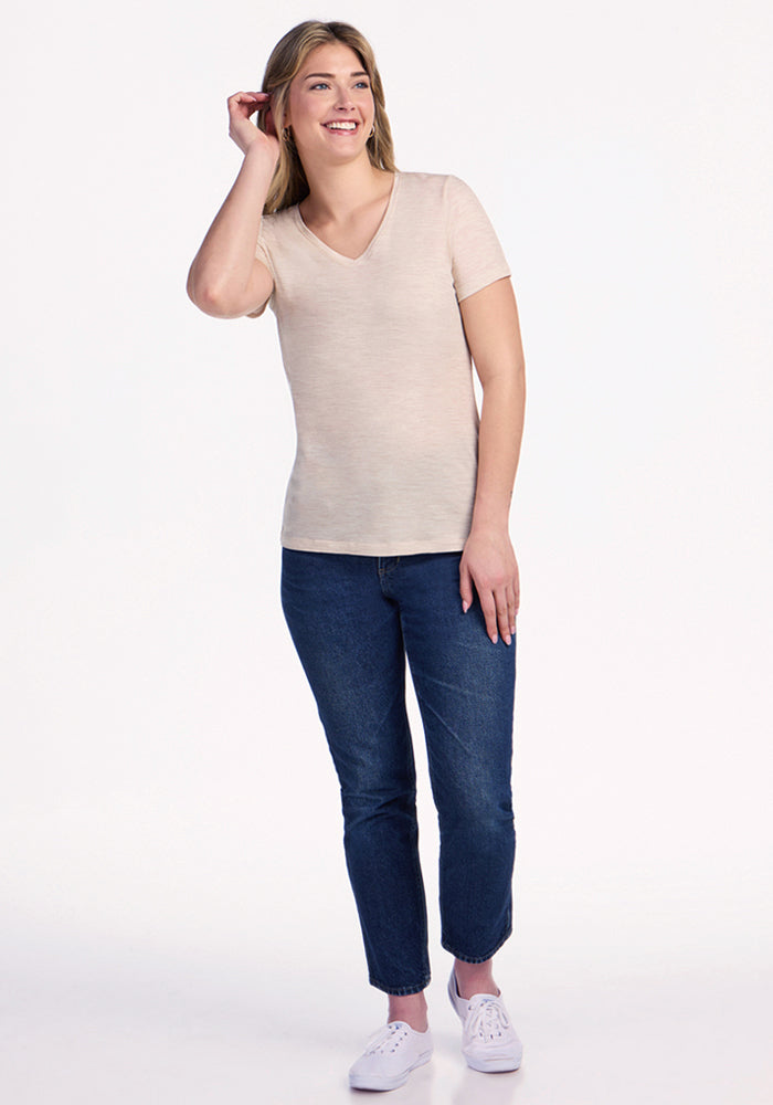 Junie V Neck - Cream Heather