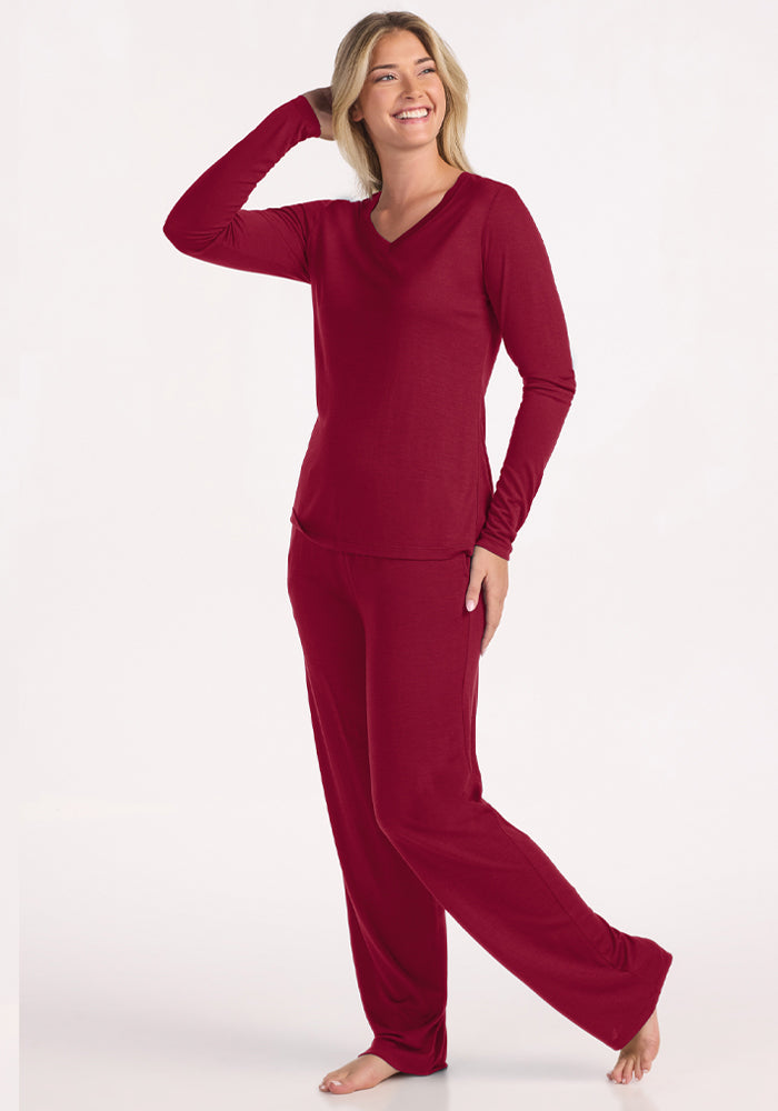 Lily V Neck Lounge Top - Beet Red