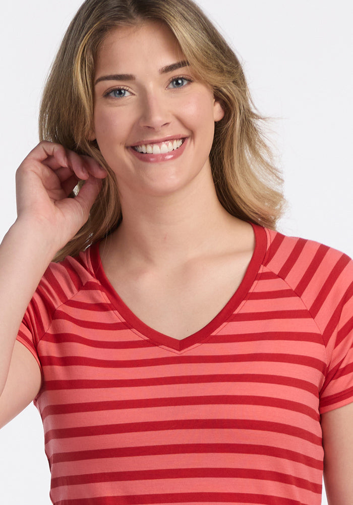 Mia V Neck - Wildberry Stripe