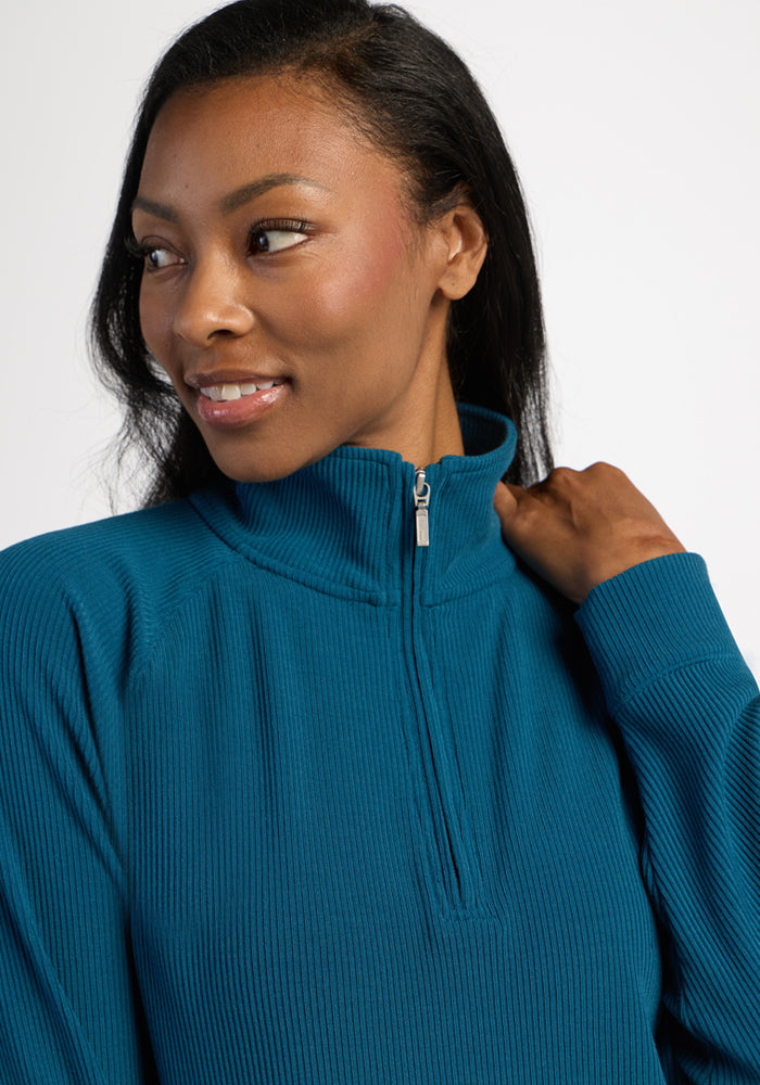 Quinn Ribbed 1/4 Zip - Blue Pine