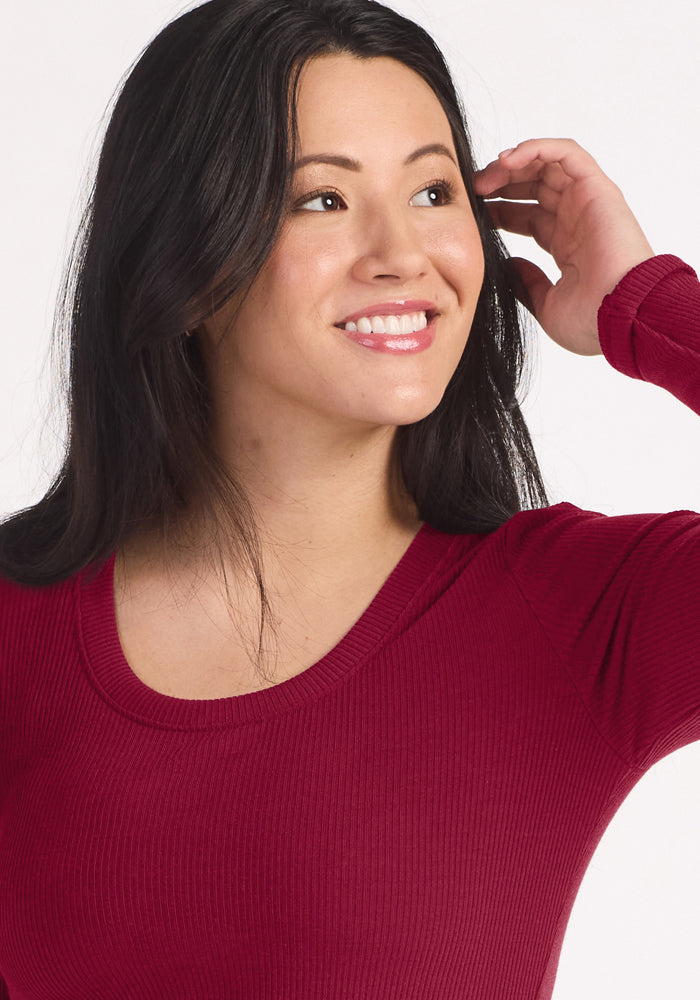 Caroline Ribbed Twirl Dress - Beet Red