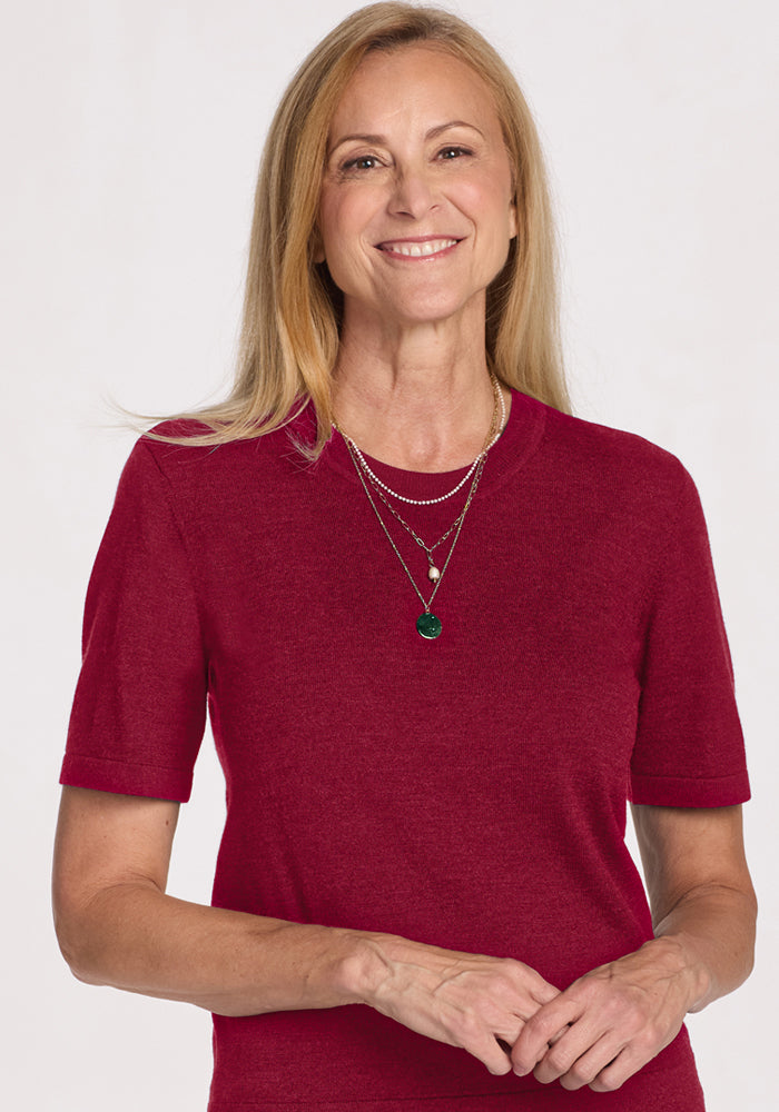 Anna Crew Sweater - Beet Red