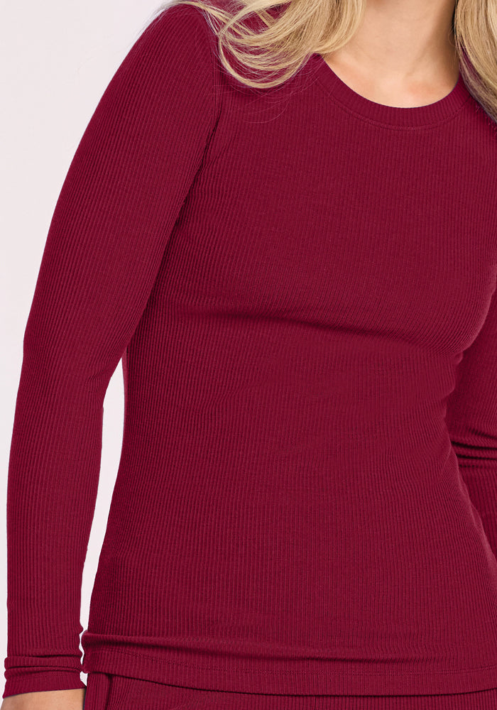 Hadley Ribbed Crew - Beet Red