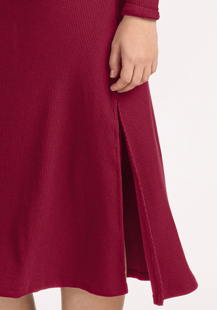 Caroline Ribbed Twirl Dress - Beet Red