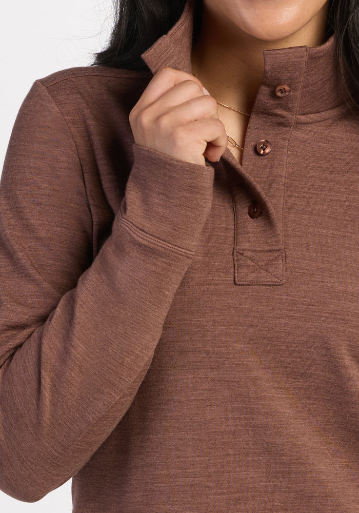 Annie 3 Button Pullover - Sable Heather