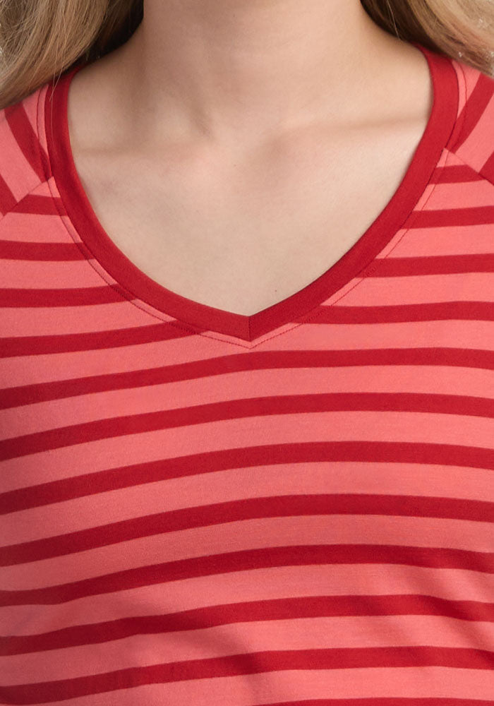 Mia V Neck - Wildberry Stripe