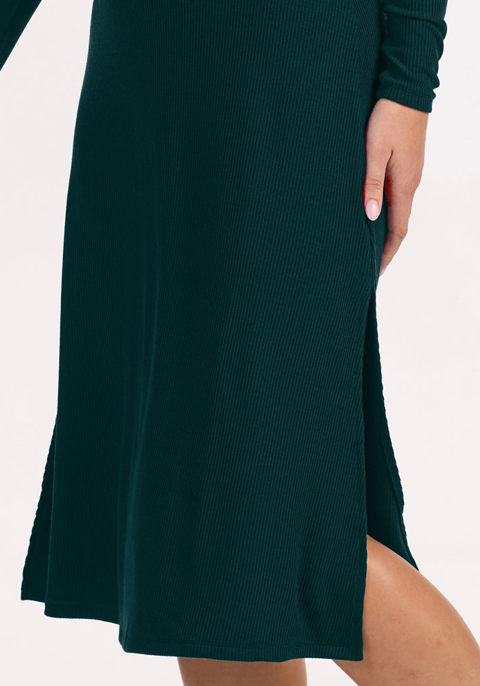Caroline Ribbed Twirl Dress - Deep Pine