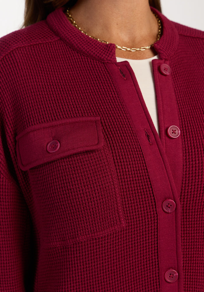 Oaklynn Waffle Shacket - Beet Red
